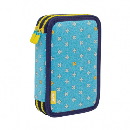 Penar scolar echipat, 2 compartimente cu fermoar, 19,5x13x5 cm, albastru - imagine 3